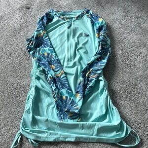 Women's Aqua Blue Tropical Print Dress